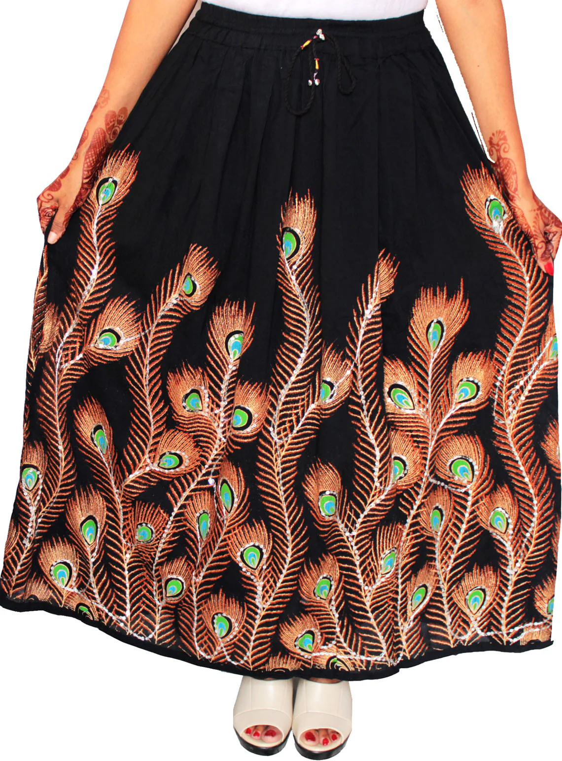 Womens Indian Long Skirts Sequins Ankle Length India Clothing (Black) - Image 2