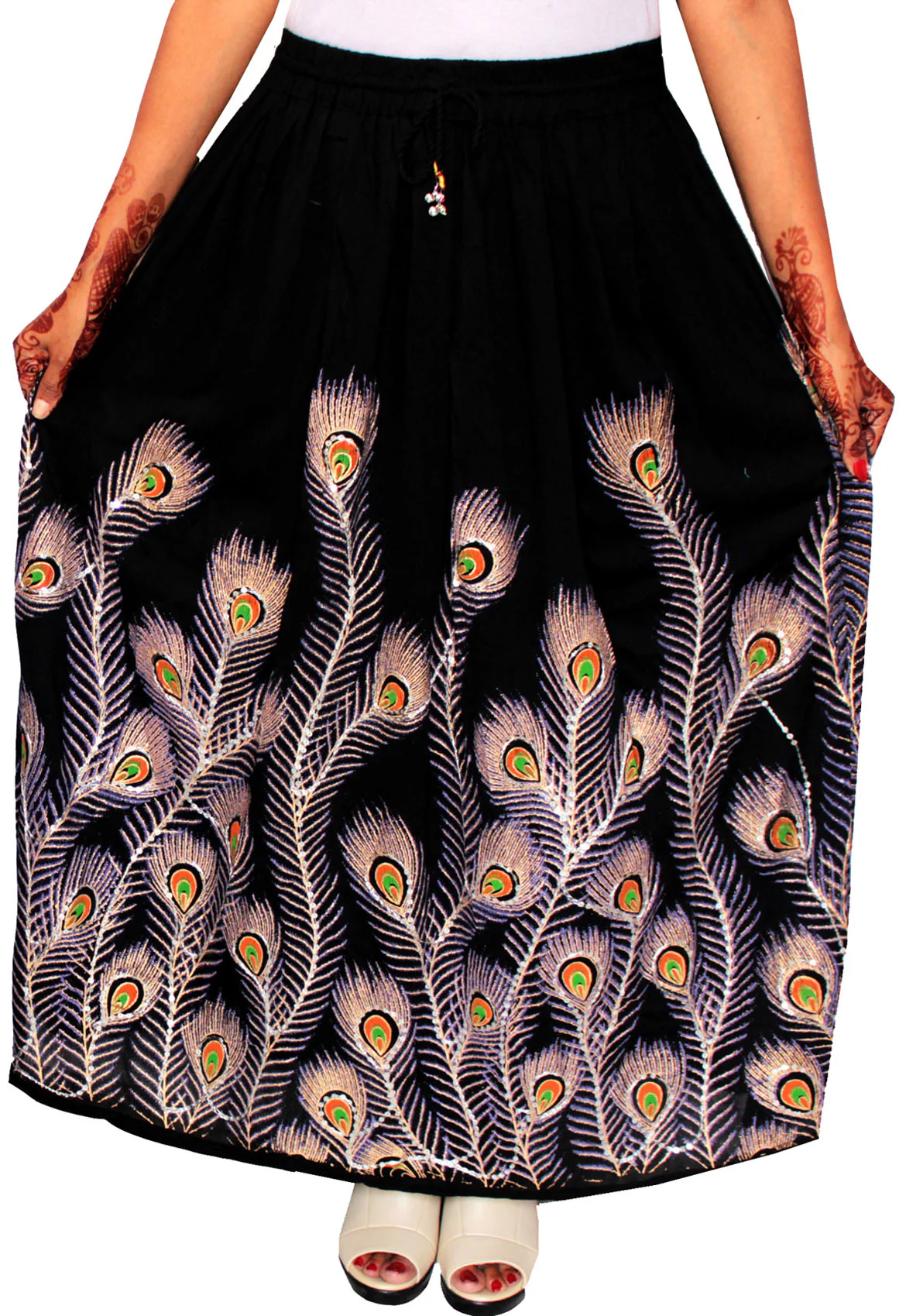 Womens Indian Long Skirts Sequins Ankle Length India Clothing (Black) - Image 2