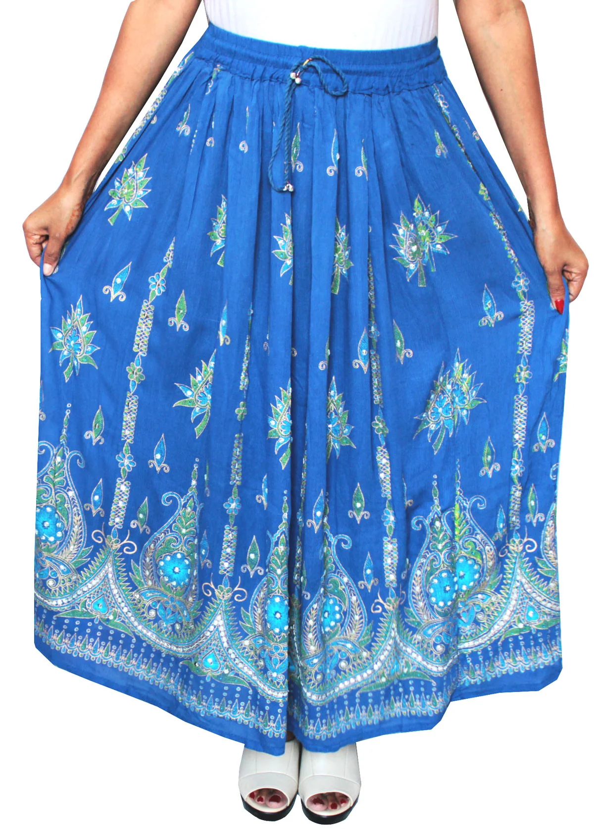 Womens Indian Long Skirts Sequins Ankle Length India Clothing (Blue) - Image 2