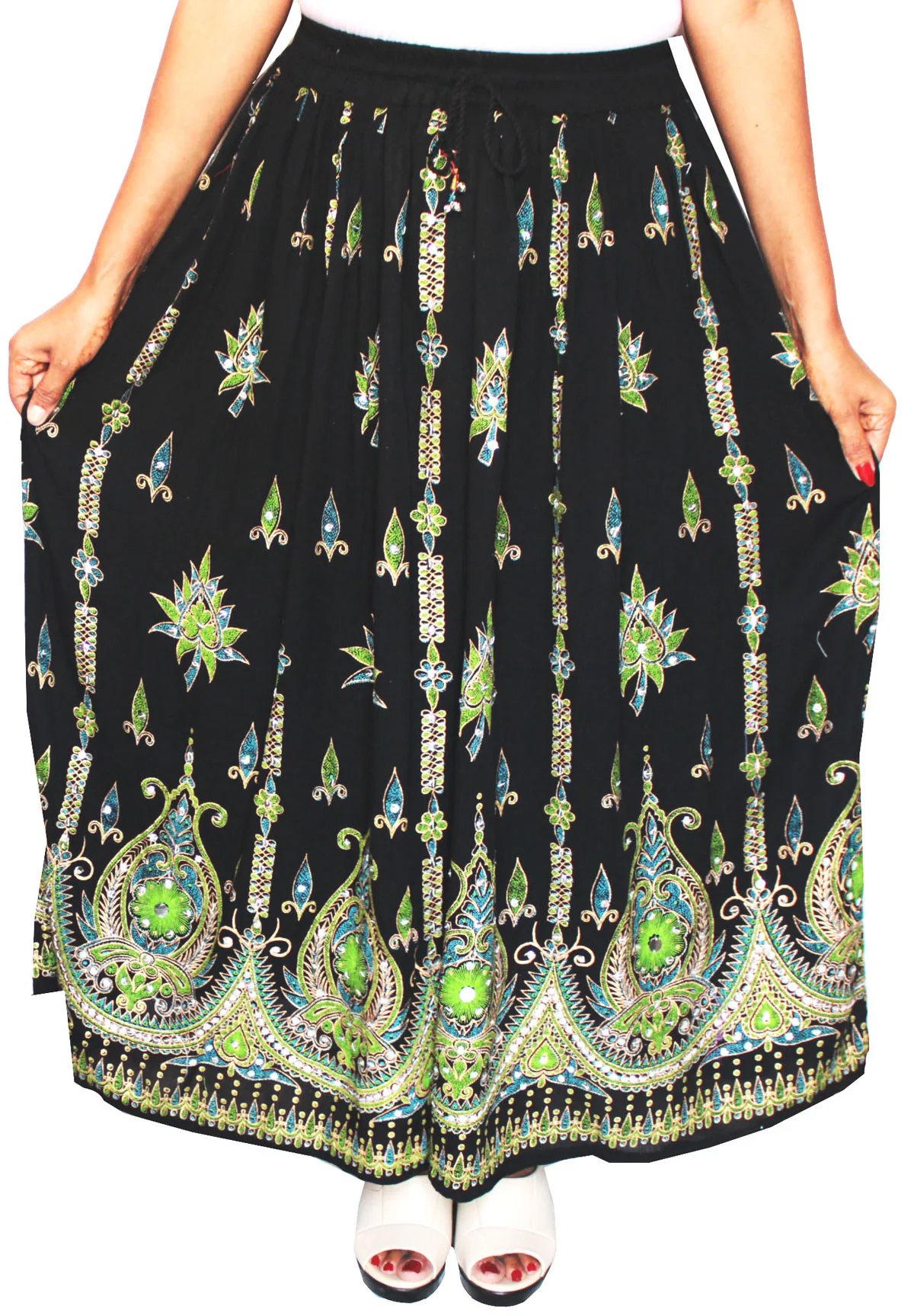 Womens Indian Long Skirts Sequins Ankle Length India (Black) - Image 2