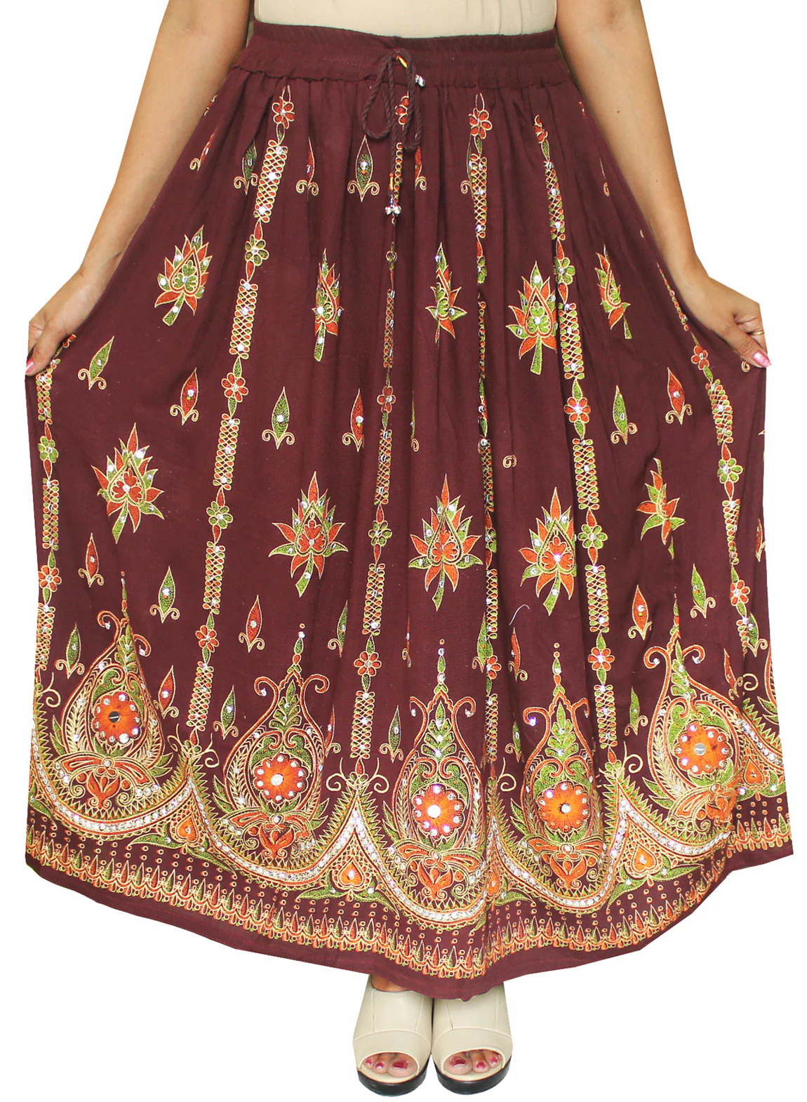 Womens Indian Long Skirts Sequins India Clothing (Brown) - Image 2