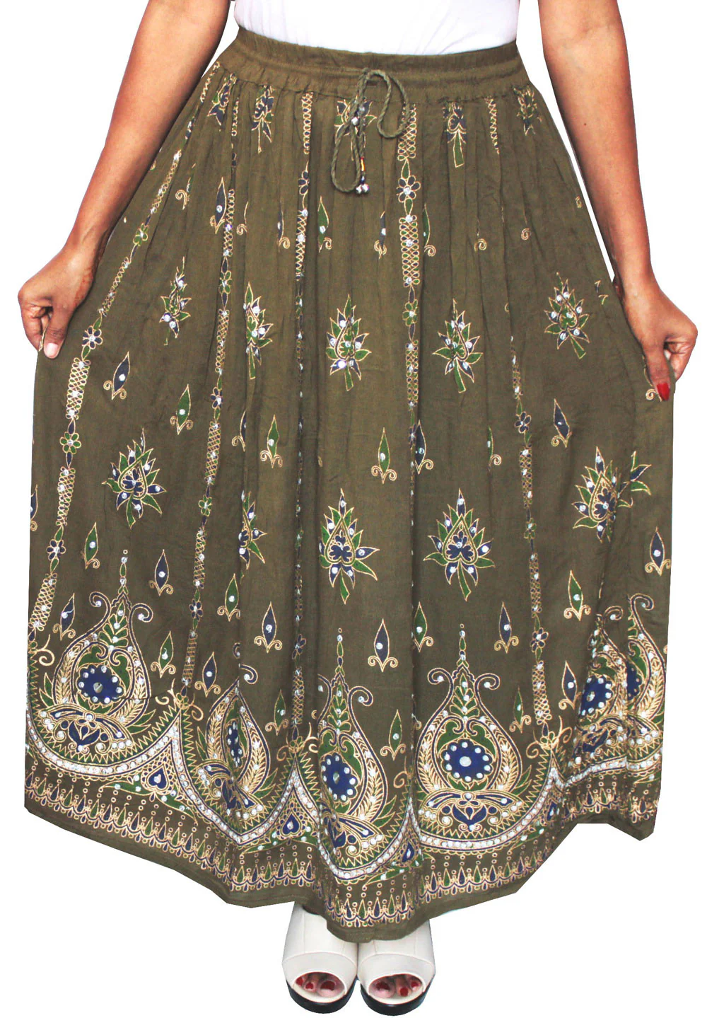 Womens Indian Long Skirts Sequins Maxi Length India Clothes (Green) - Image 2