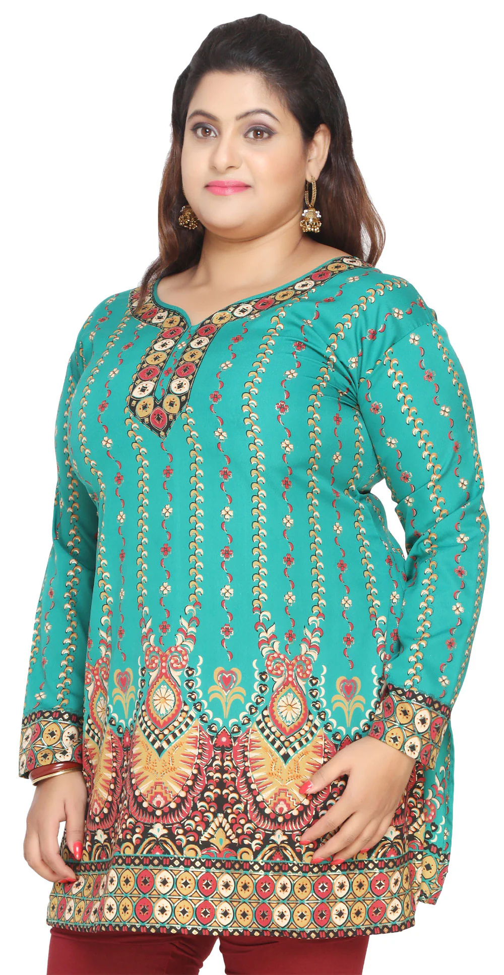 Womens Indian Plus SizeTunics Kurti Top Printed Apparel (Green) - Image 2