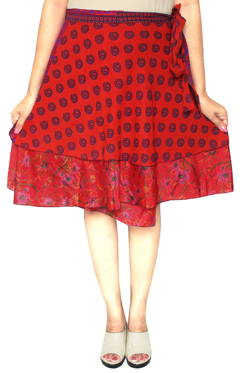 Women's Indian Sari Magic Wrap Short Skirt Wholesale 3 Pcs Lot Two Layers - Image 4