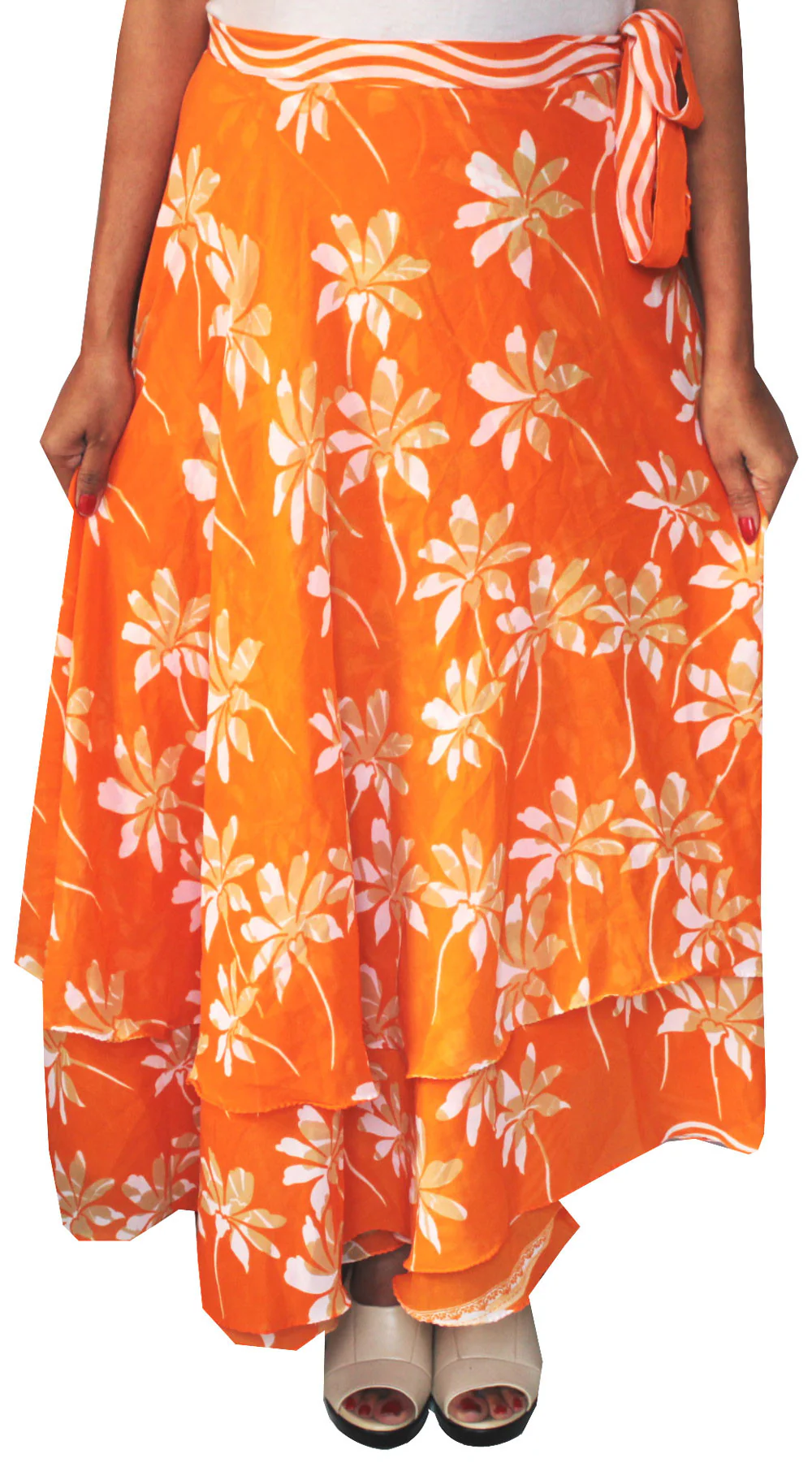 Womens Indian Skirt Long Wrap Around India Clothing (Orange) - Image 2