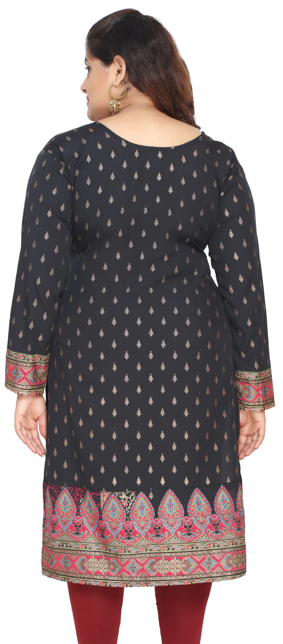 Womens Indian Tunics Kurti Long Plus Size Apparel (Black) - Image 3