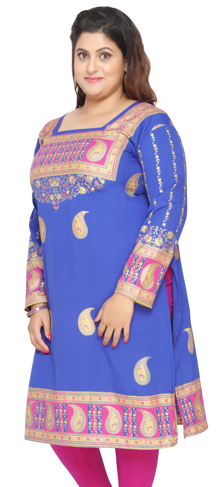 Womens Indian Tunics Kurti Long Top Plus Size Apparel (Blue) - Image 2