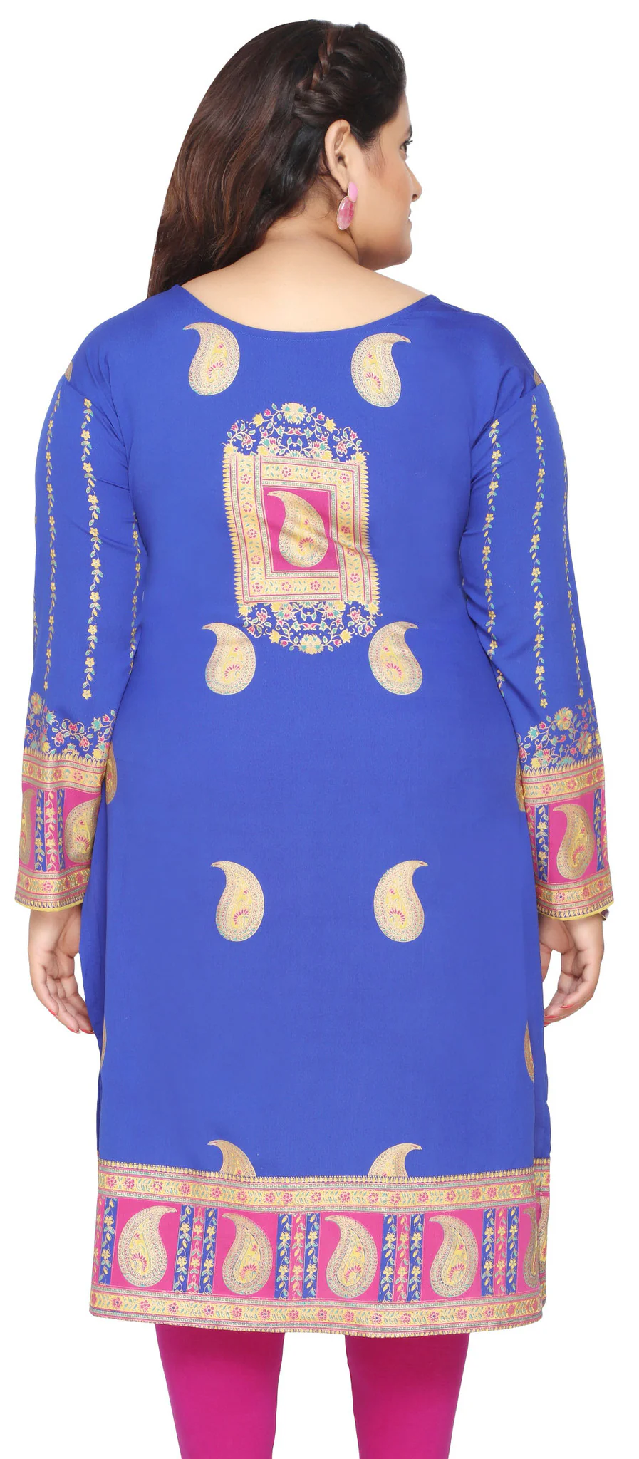 Womens Indian Tunics Kurti Long Top Plus Size Apparel (Blue) - Image 3