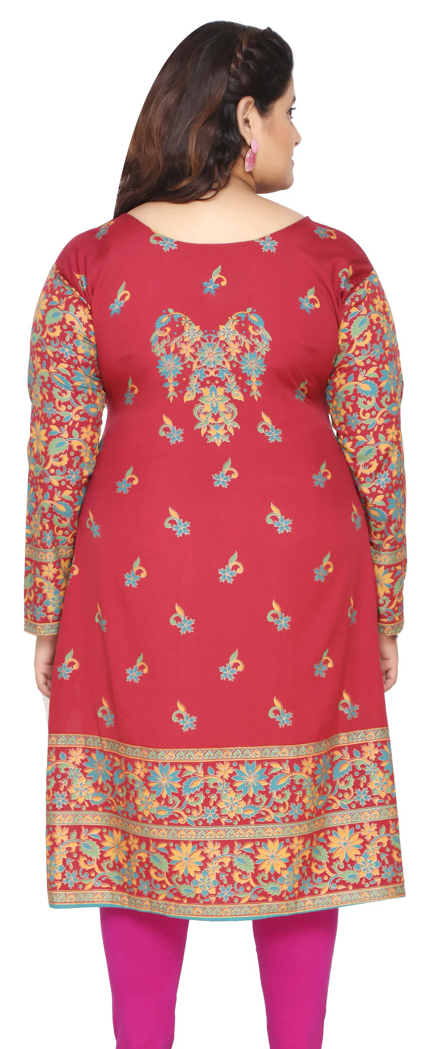 Womens Indian Tunics Kurti Long Top Plus Size Apparel (Red) - Image 3