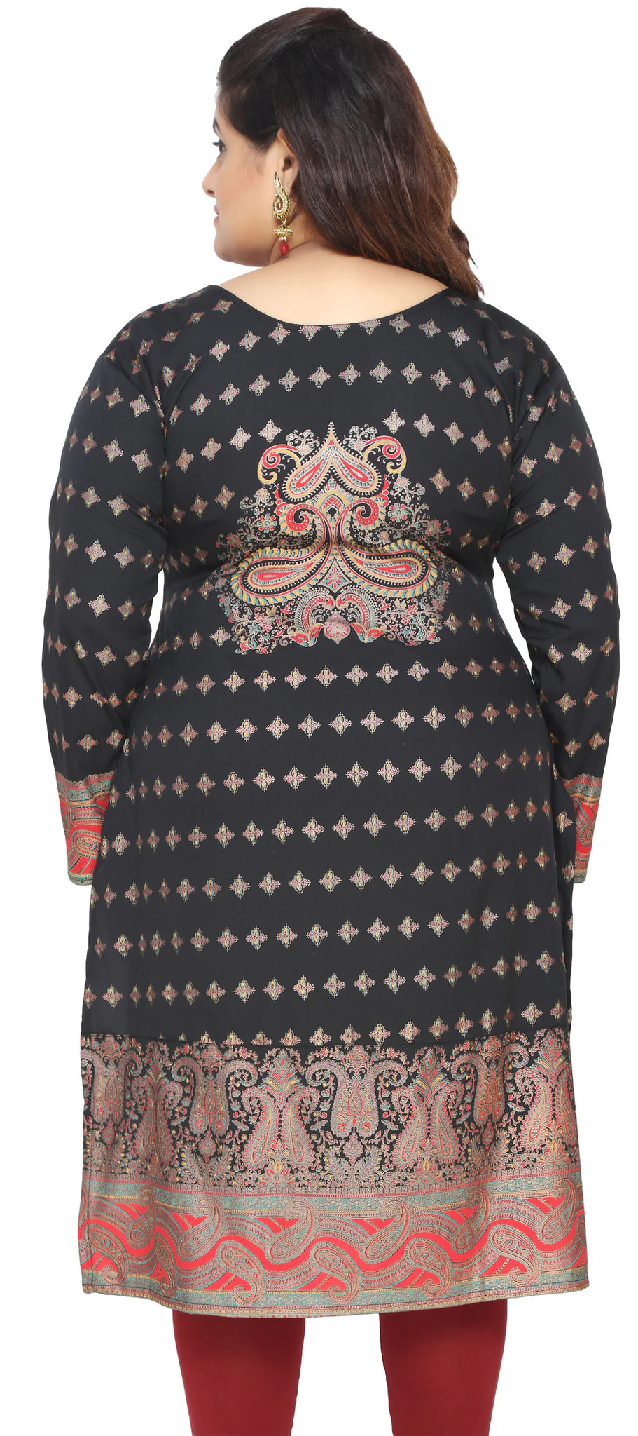 Womens Indian Tunics Kurti Long Top Plus Size (Black) - Image 3