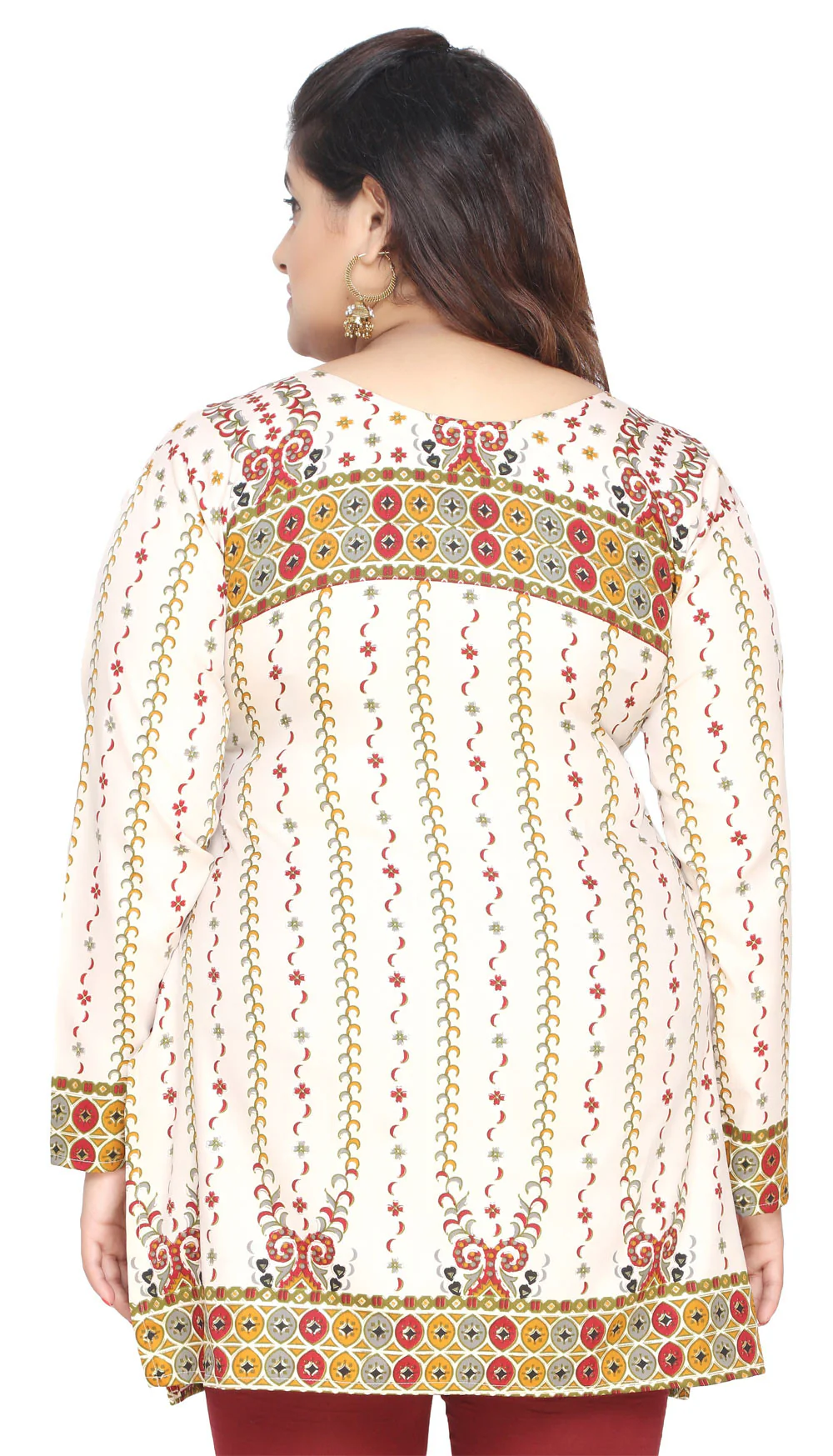 Womens Indian Tunics Kurti Top Printed Plus Size Apparel (Off-White) - Image 3