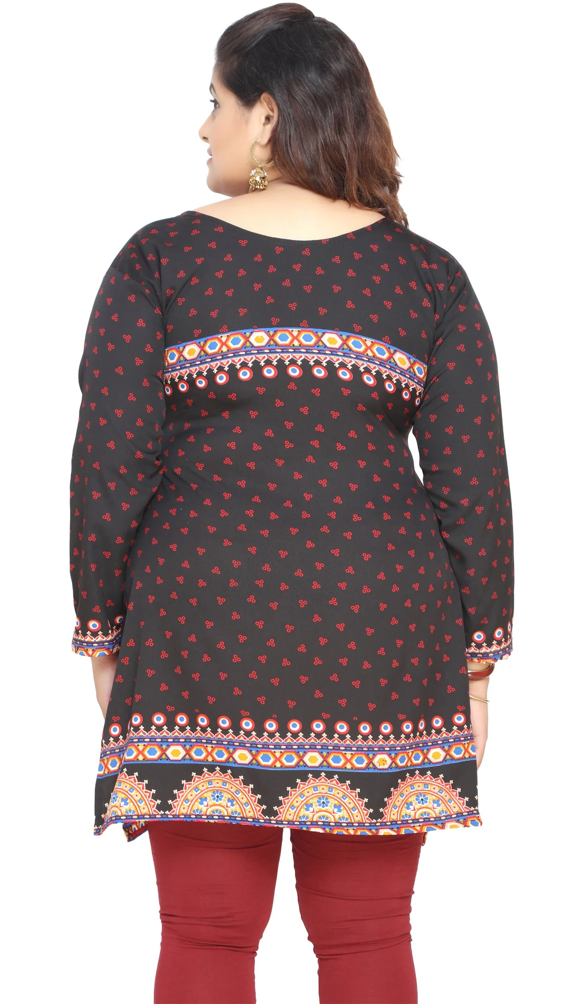 Womens Indian Tunics Kurti Top Printed Plus Size Apparel (Black) - Image 3