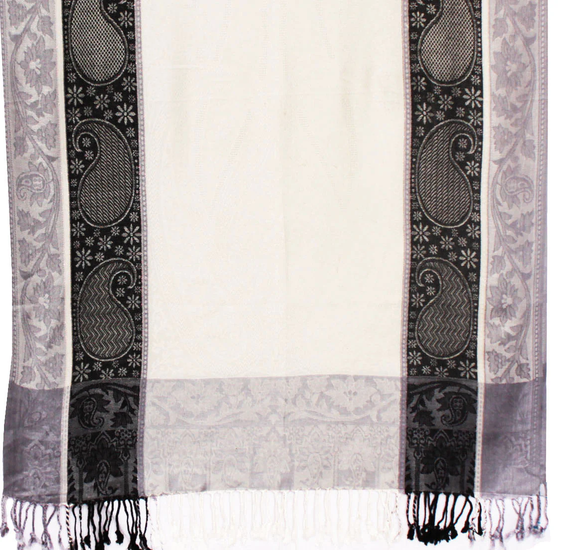 Womens Jamawar Shawl Scarf Wrap India Clothing (Off-White, 80 x 28 inches) - Image 2
