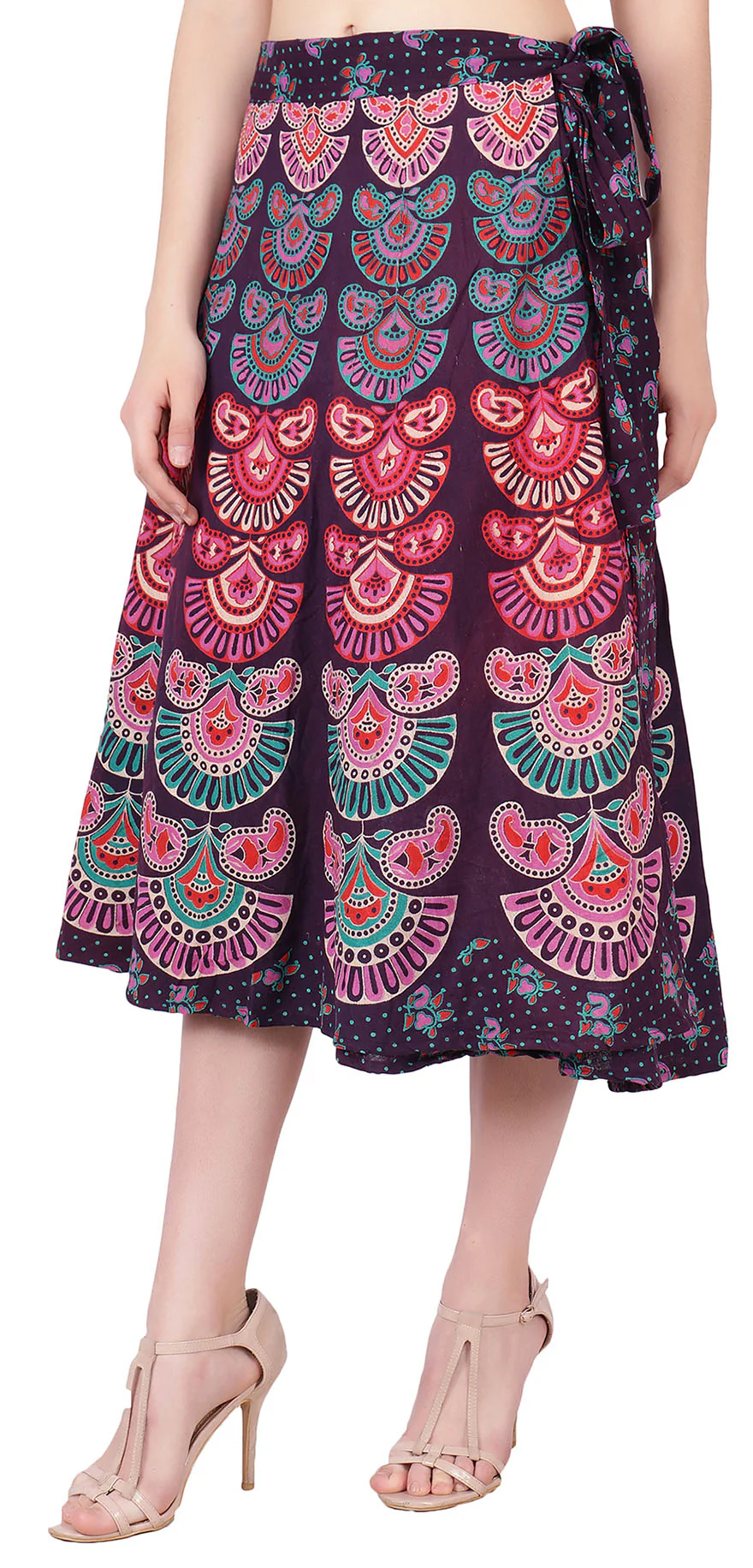 Women's Long Block Printed Wrap Skirt (Purple, One Size) - Image 2