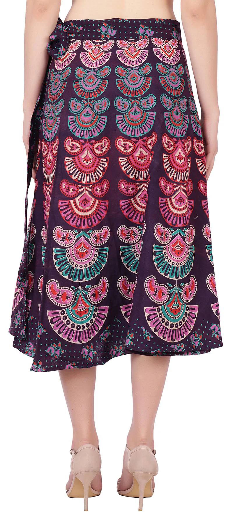 Women's Long Block Printed Wrap Skirt (Purple, One Size) - Image 3