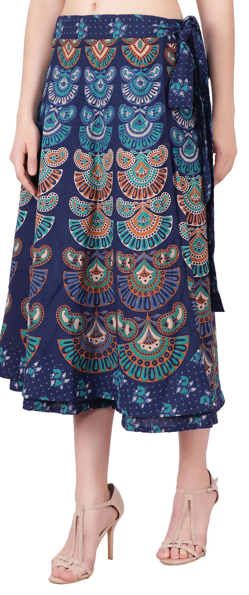 Women's Long Cotton Wrap Around Skirt Elegant India Clothes (Blue, One Size) - Image 2