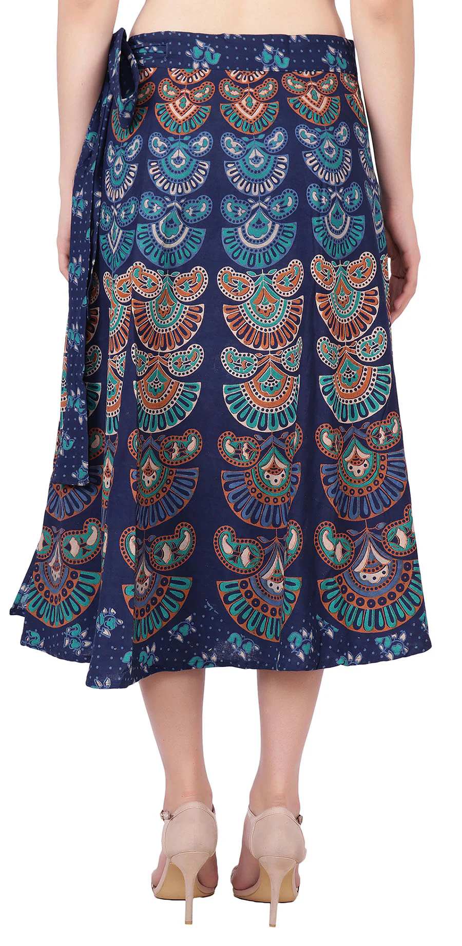 Women's Long Cotton Wrap Around Skirt Elegant India Clothes (Blue, One Size) - Image 3