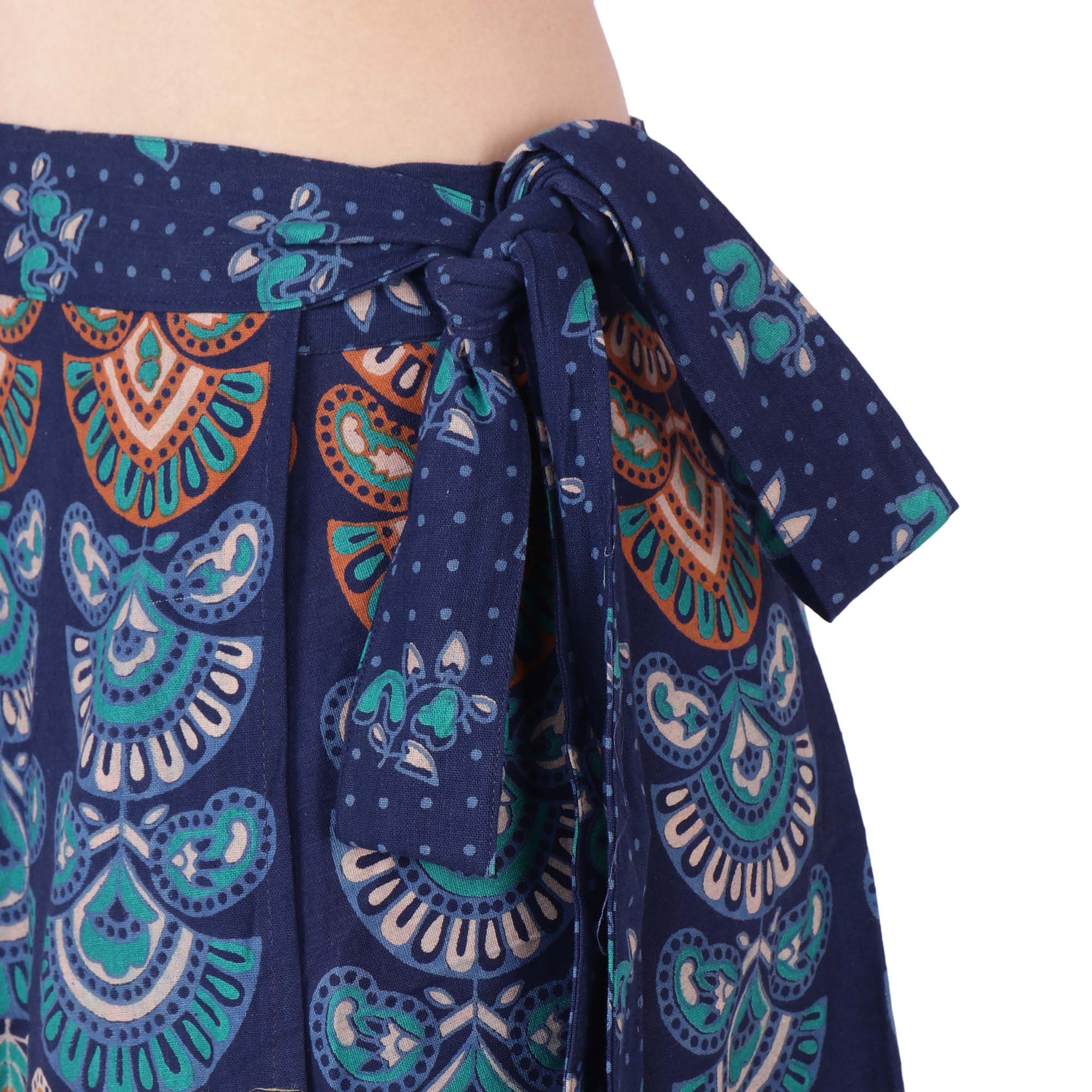 Women's Long Cotton Wrap Around Skirt Elegant India Clothes (Blue, One Size) - Image 4