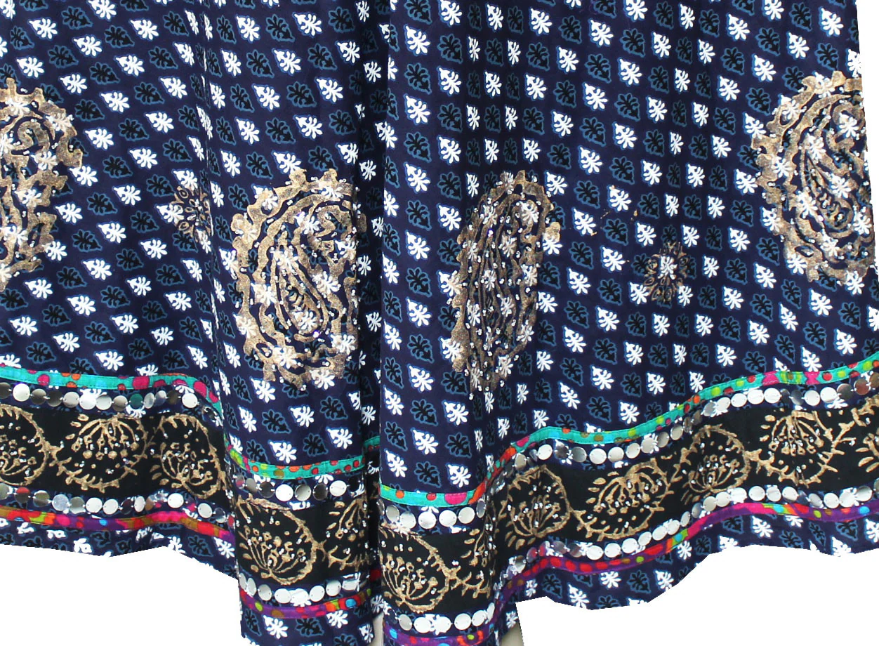 Womens Long Indian Skirt Cotton Block Printed Ethnic India Clothes (Blue) - Image 2