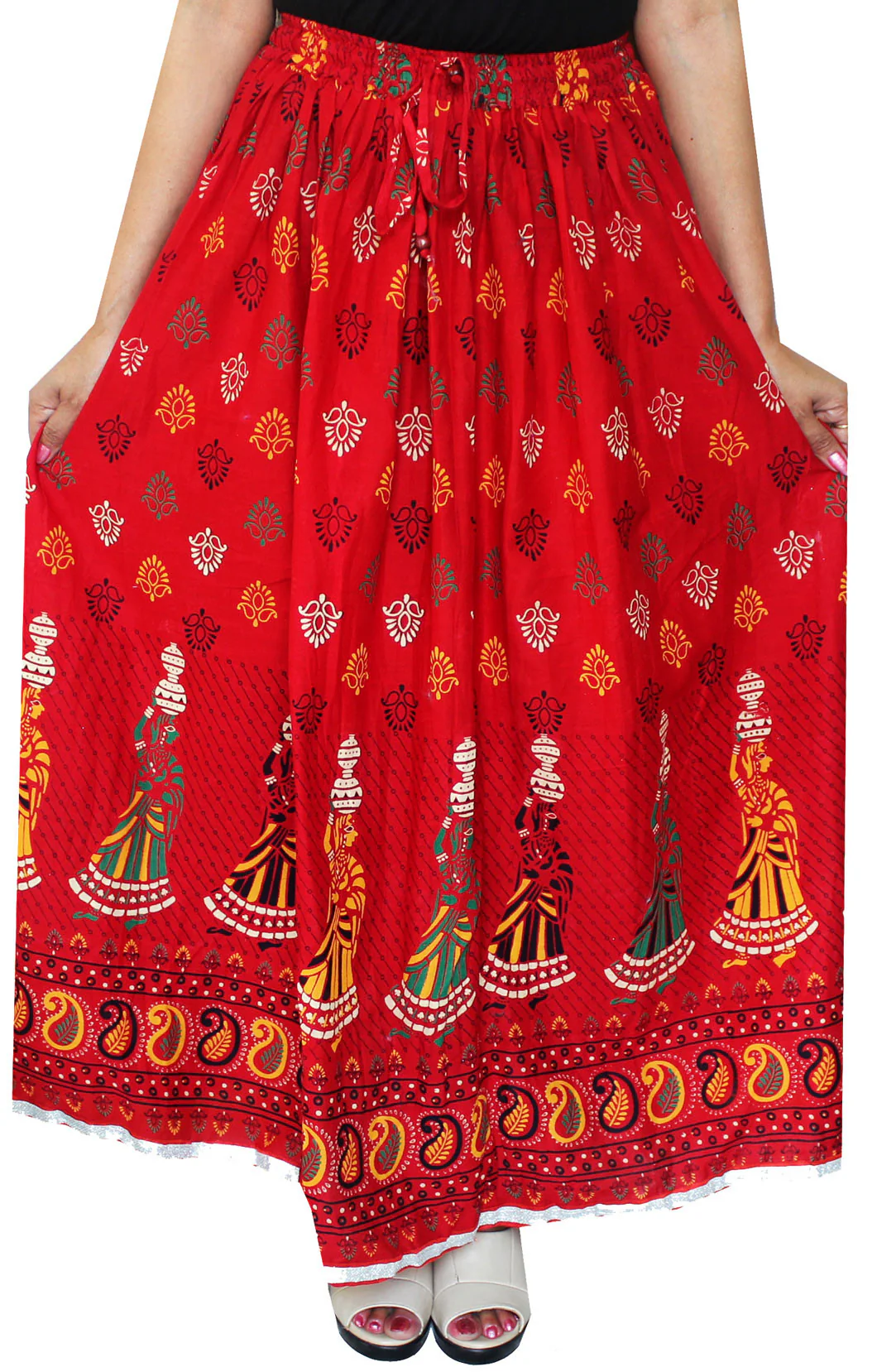 Womens Long Indian Wrap Skirt Cotton Maxi India Apparel (Red) - Image 2