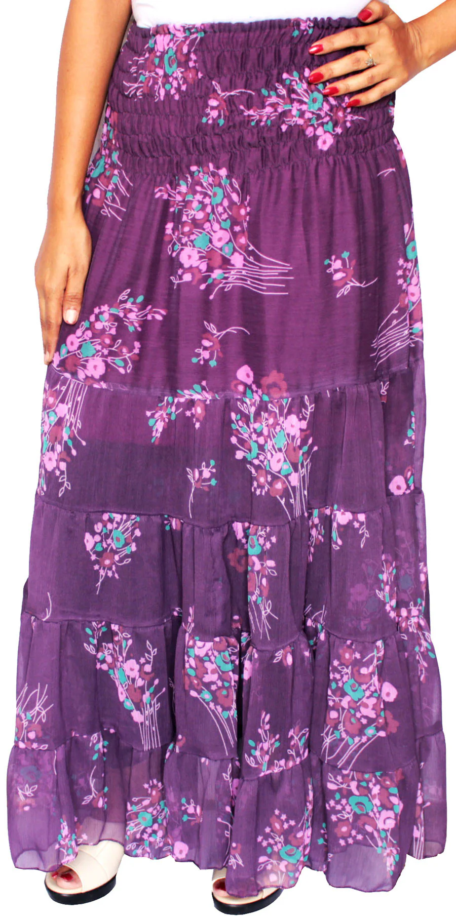 Womens Long Skirt Cover Up Beach Wear Printed Indian Clothing (Purple) - Image 2