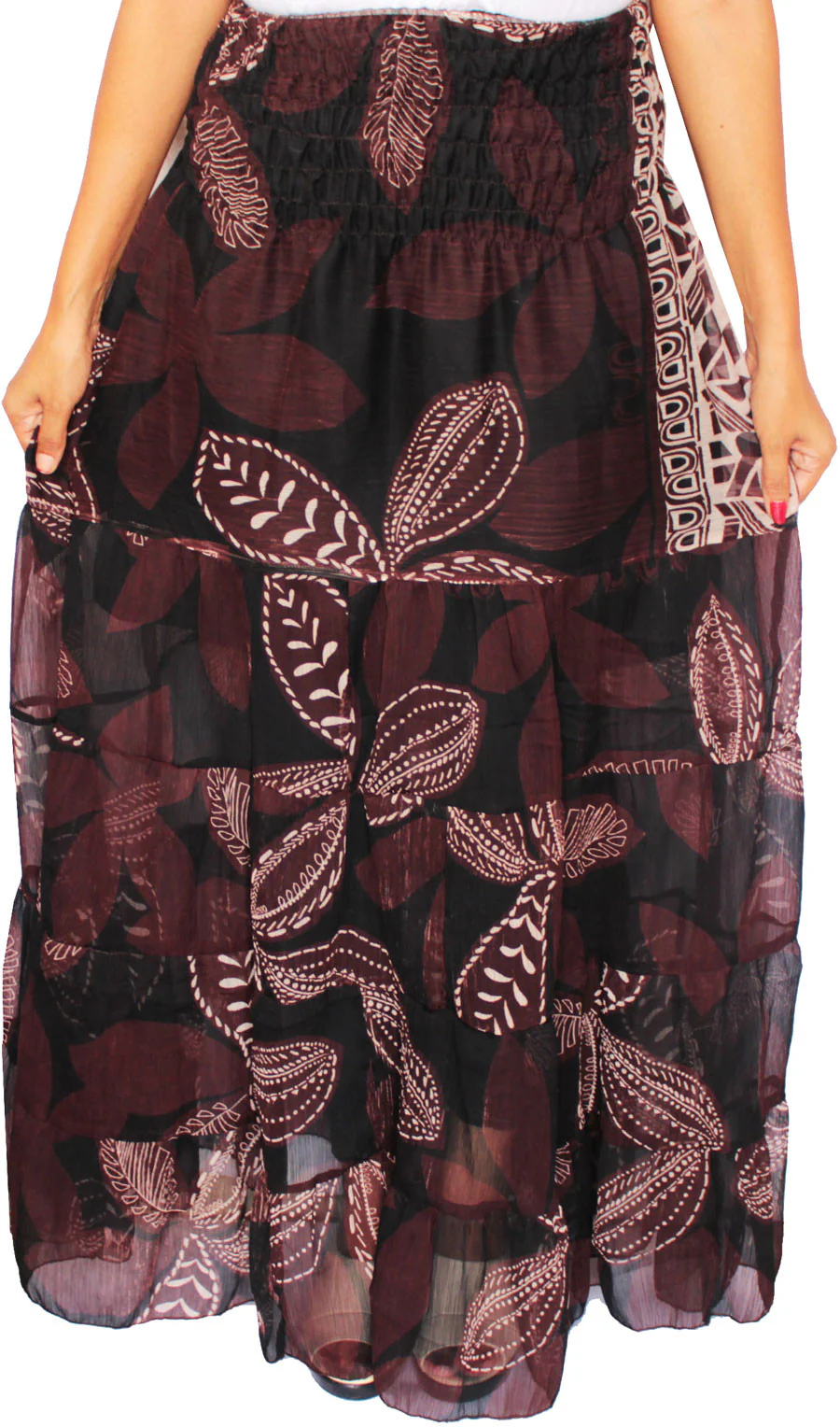 Womens Long Skirt Cover Up Beach Wear Printed Indian Clothing (Black) - Image 2