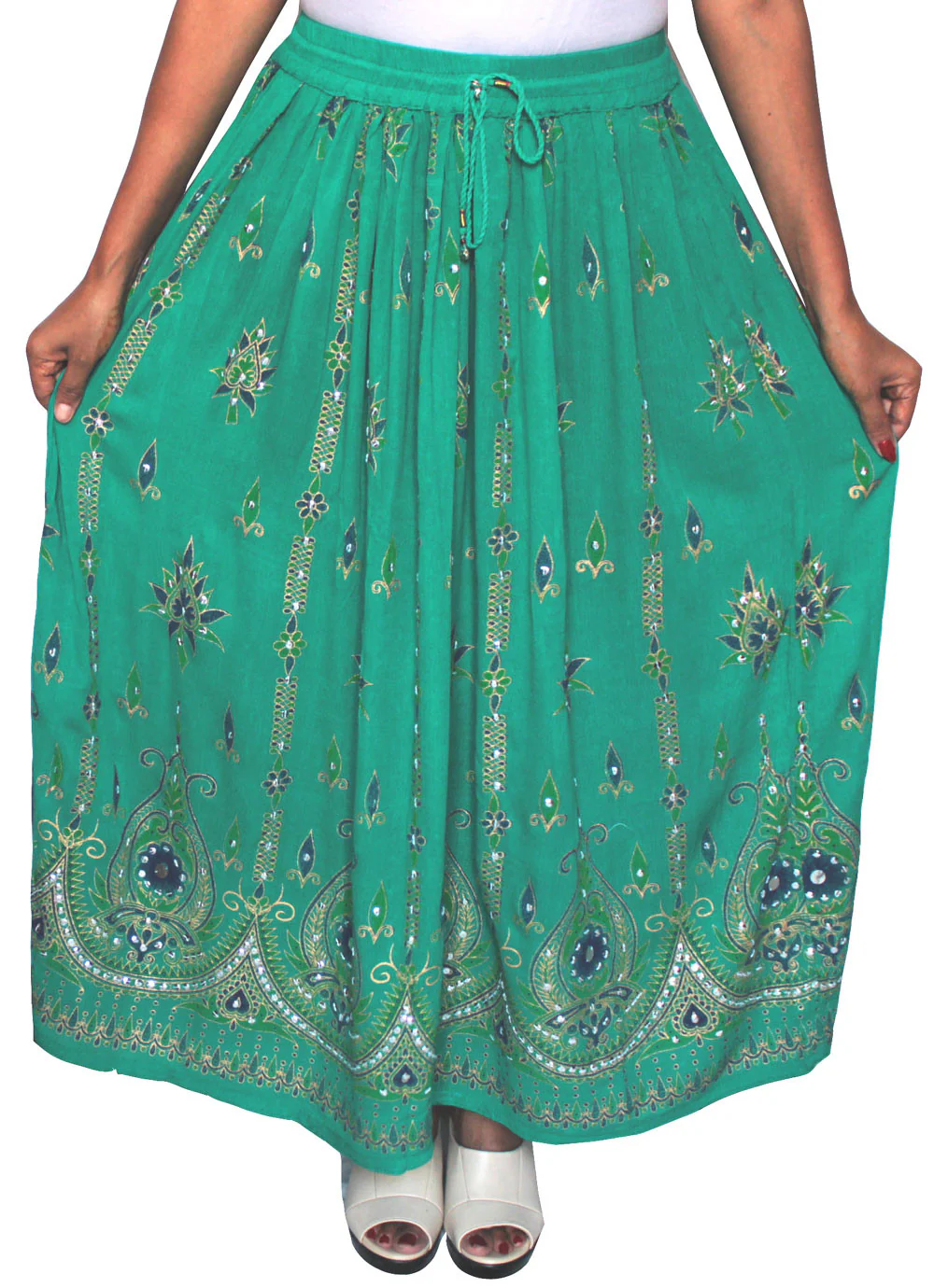 Womens Long Skirts Sequins Ankle Length India Apparel (Green) - Image 2