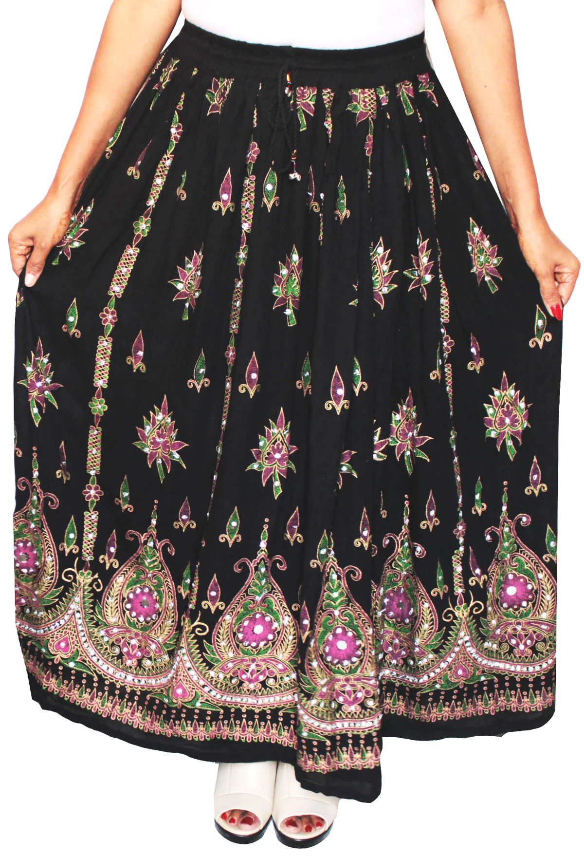 Womens Long Skirts Sequins Ankle Length Rayon India Clothes (Black) - Image 2