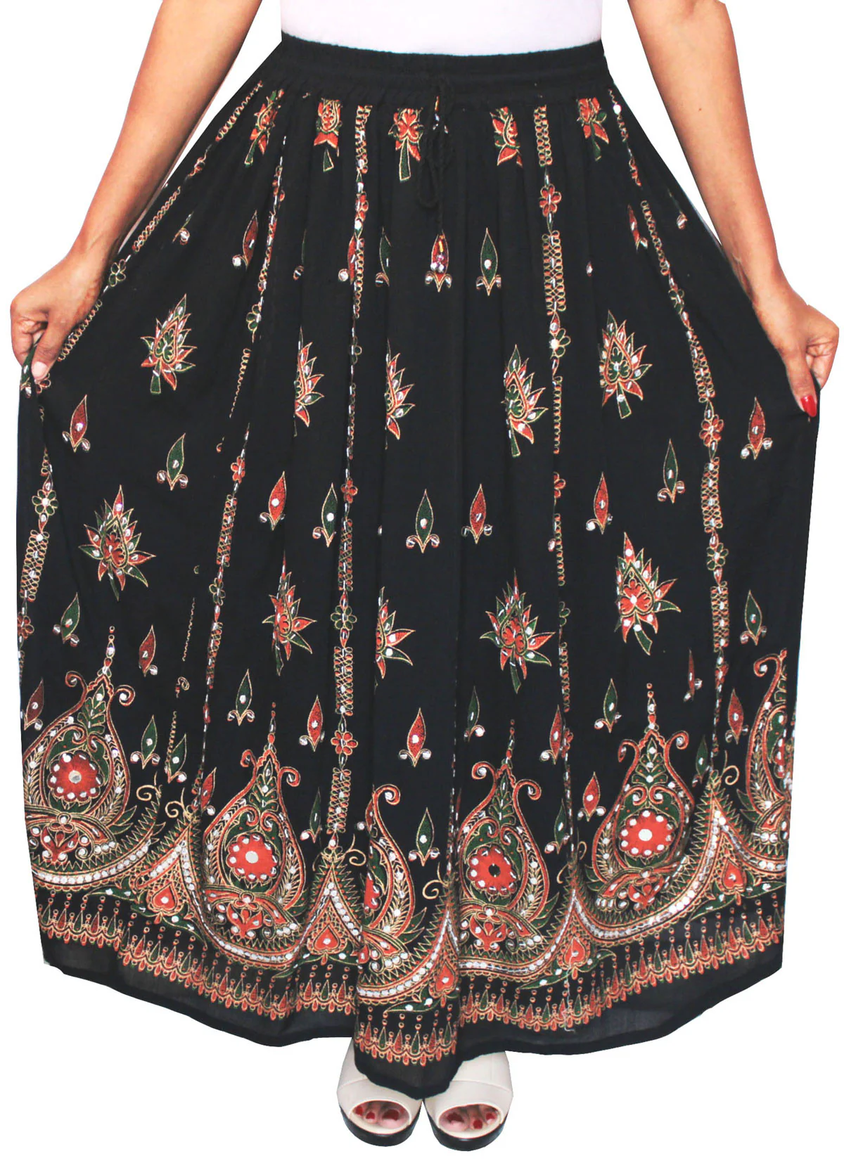 Womens Long Skirts Sequins Ankle Length Rayon India Clothes (Black) - Image 2
