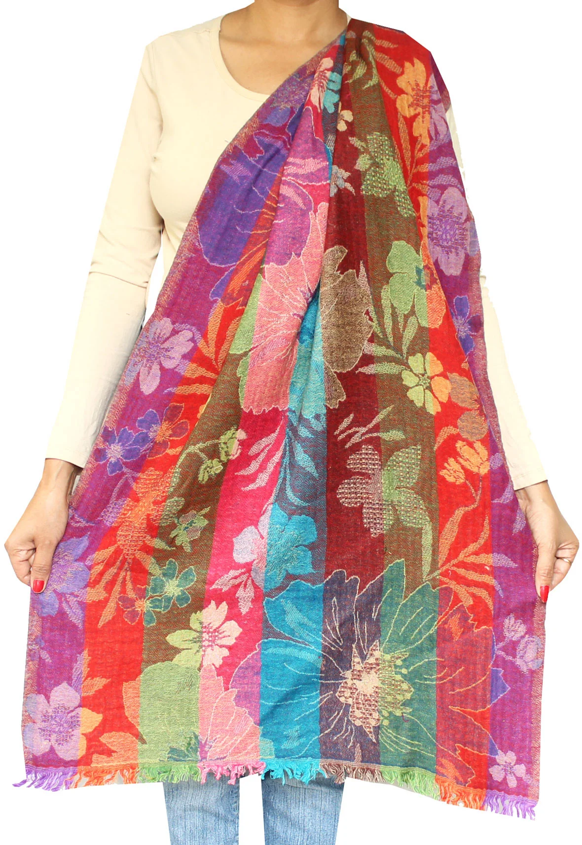 Womens Paisley Wool Shawl Wrap Gift India Clothes (76 x 26 inches) - Image 2