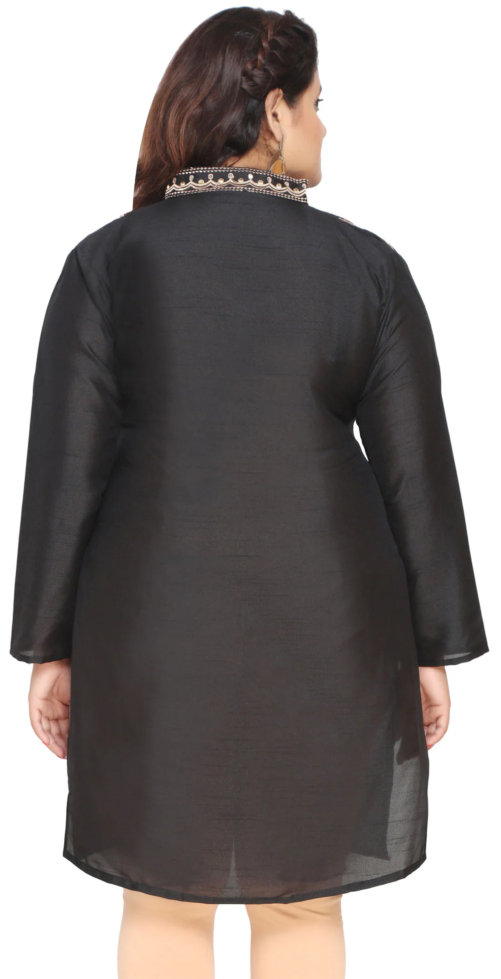 Women's Art Silk Indian Tunics Kurti Long Top Embroidered Plus Size (Black) - Image 2