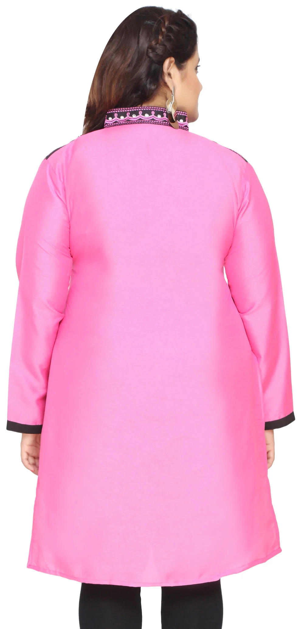 Women's Art Silk Indian Tunics Kurti Long Top Embroidered Plus Size (Pink) - Image 2