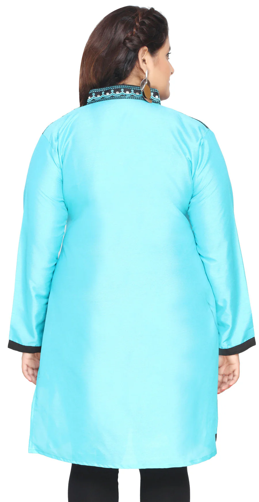 Women's Art Silk Indian Tunics Kurti Long Top Plus Size (Turquoise) - Image 2