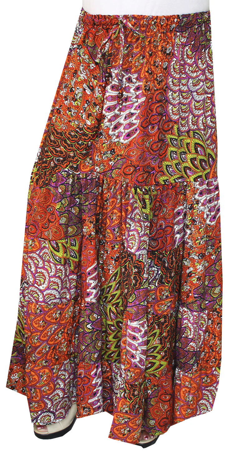 Womens Printed Long Indian Skirt India Apparel (Orange)