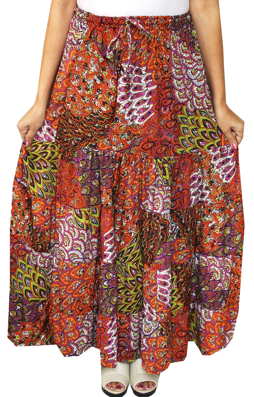 Womens Printed Long Indian Skirt India Apparel (Orange) - Image 2