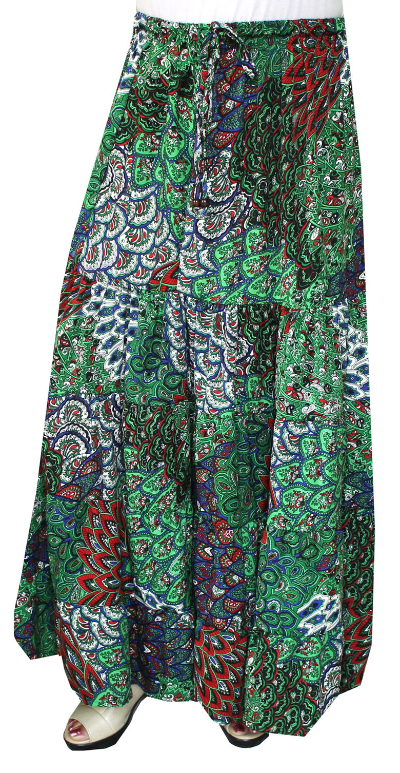 Womens Printed Long Indian Skirt India Apparel (Green)