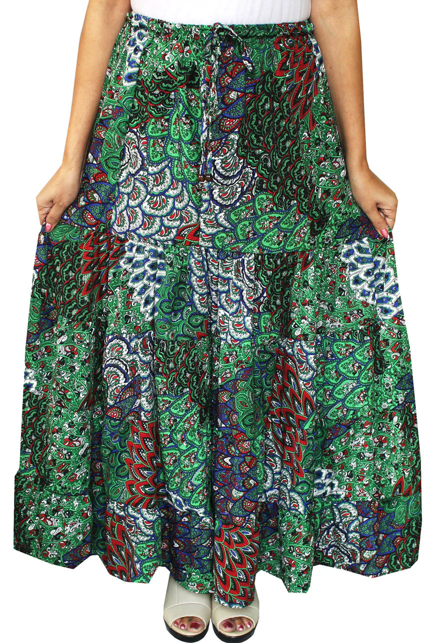 Womens Printed Long Indian Skirt India Apparel (Green) - Image 2