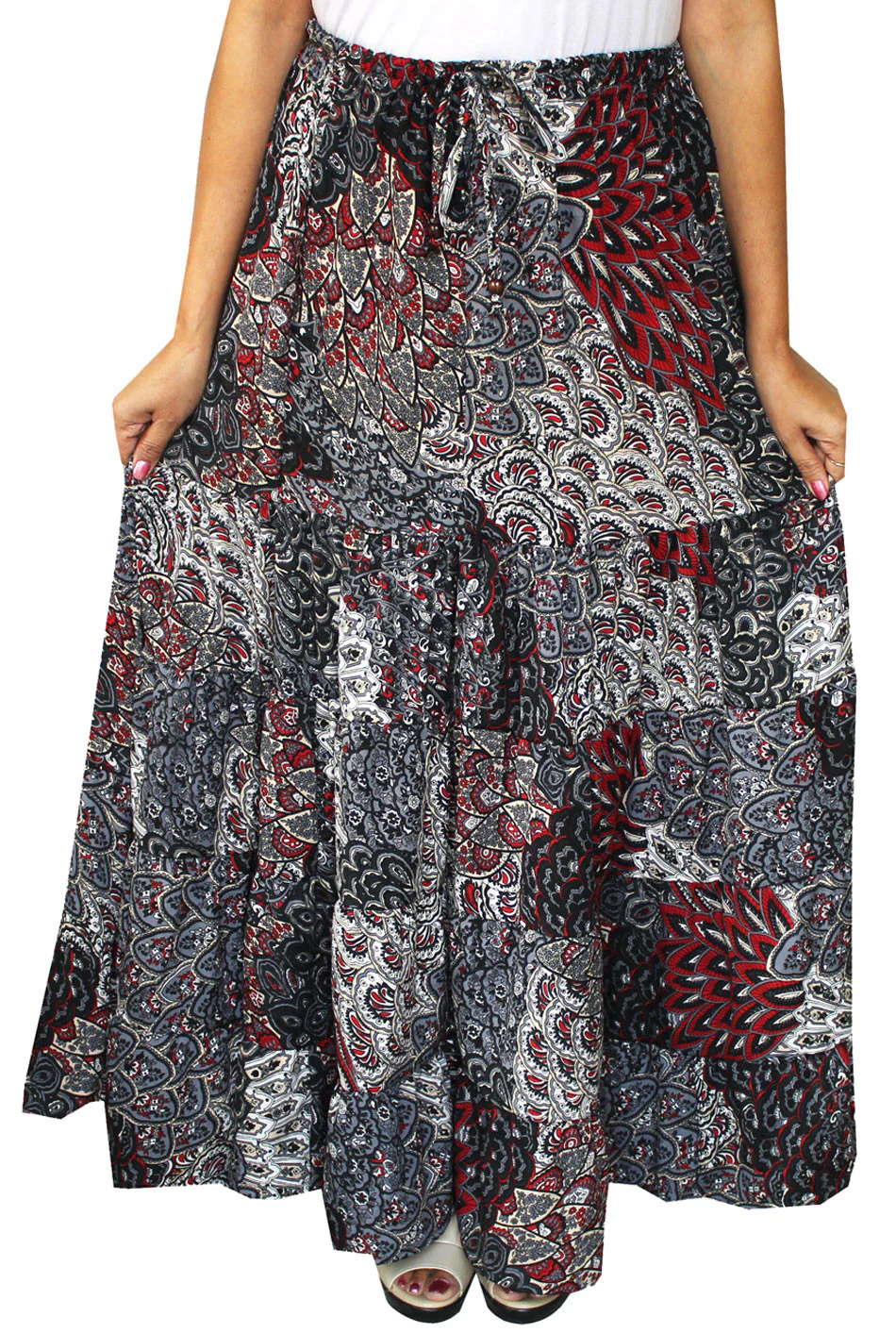 Womens Printed Long Indian Skirt India Apparel (Grey) - Image 2