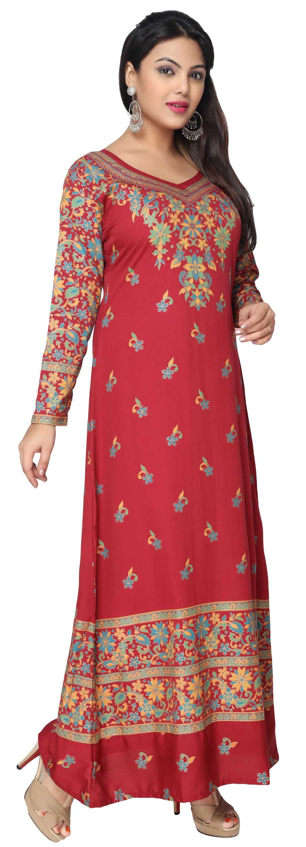 Womens Printed Long Kaftan Evening Dress (Red) - Image 2