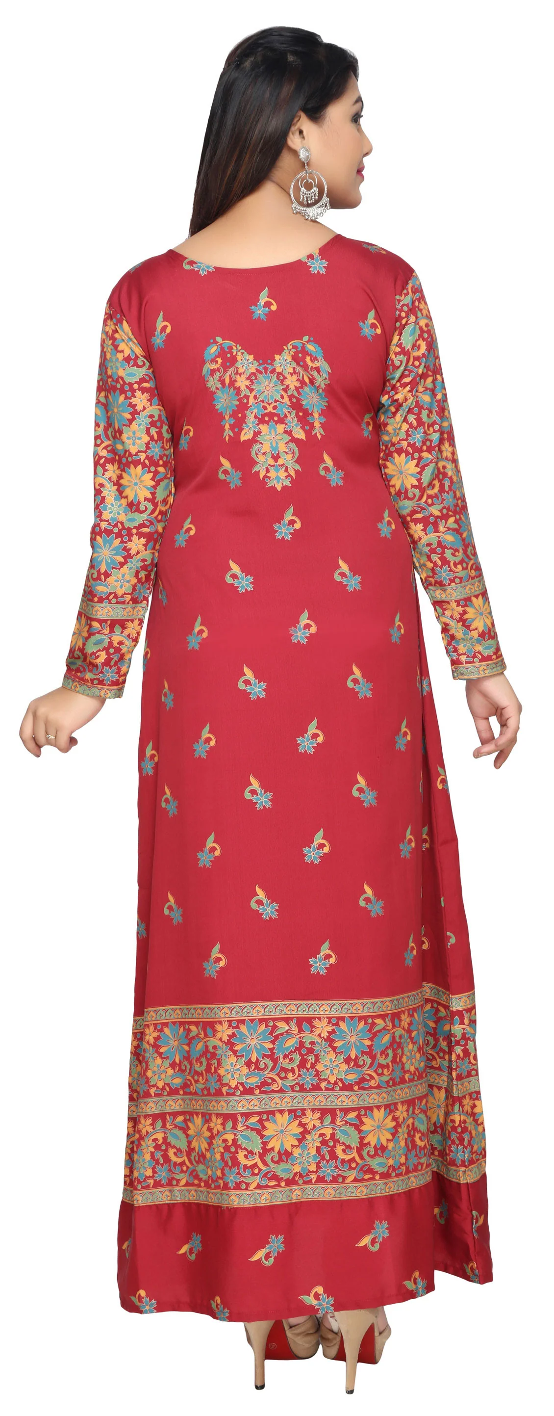 Womens Printed Long Kaftan Evening Dress (Red) - Image 4