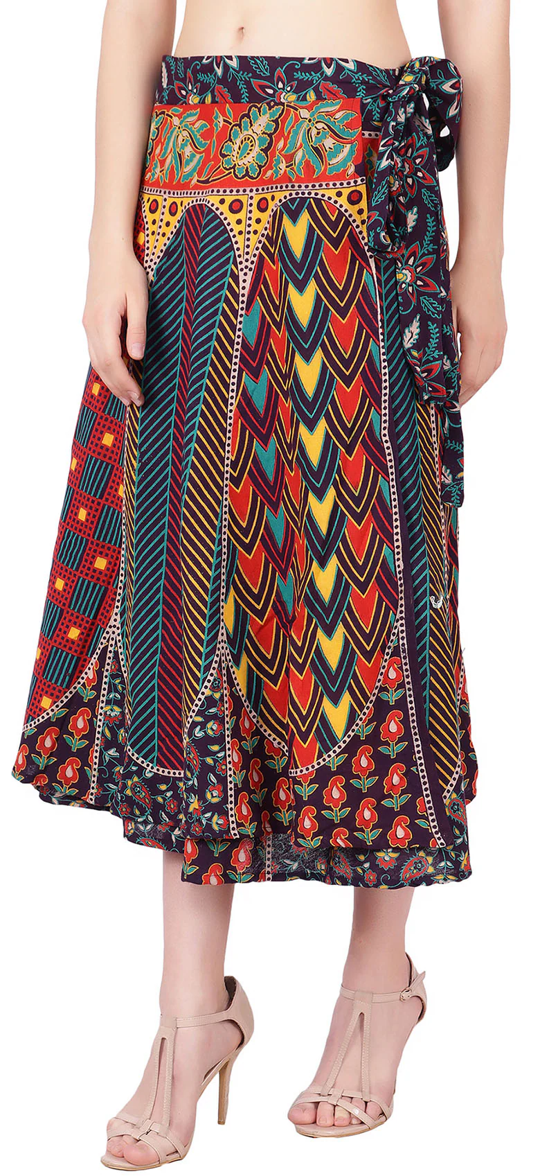 Women's Printed Wrap Around Cotton Long Indian Skirt (Purple, One Size) - Image 2