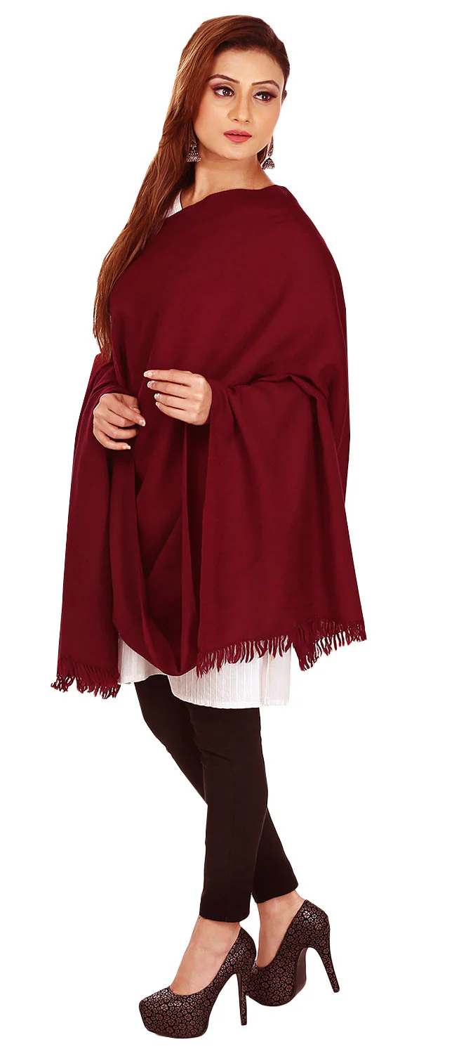 Womens Pure Wool Shawl Wrap Indian Clothing Accessory (Maroon, 80 x 40 inches)