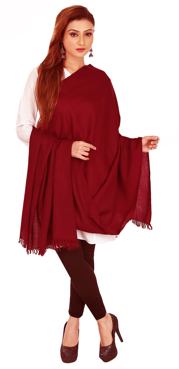 Womens Pure Wool Shawl Wrap Indian Clothing Accessory (Maroon, 80 x 40 inches) - Image 2