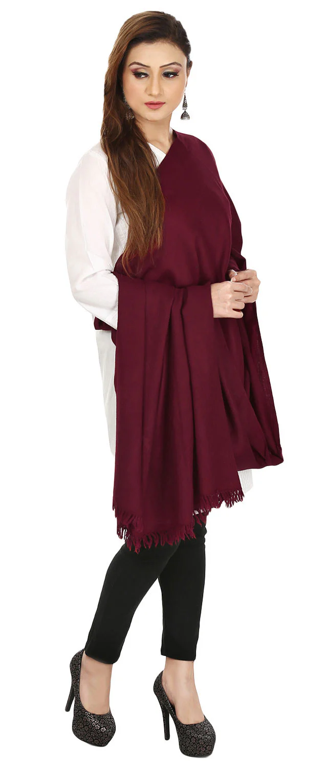 Womens Pure Wool Wrap Scarf Indian Clothing Accessory (Maroon, 80 x 28 inches)