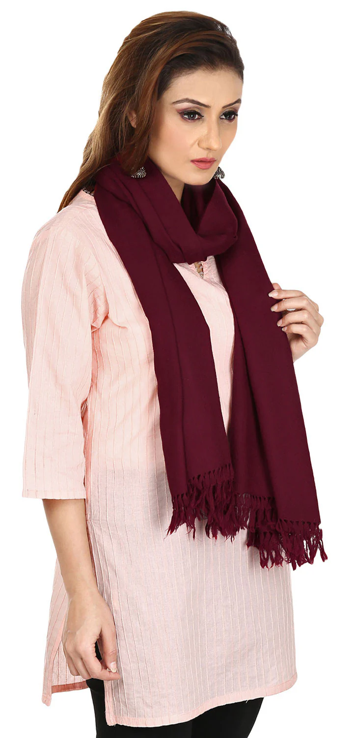 Womens Pure Wool Wrap Scarf Indian Clothing Accessory (Maroon, 80 x 28 inches) - Image 2