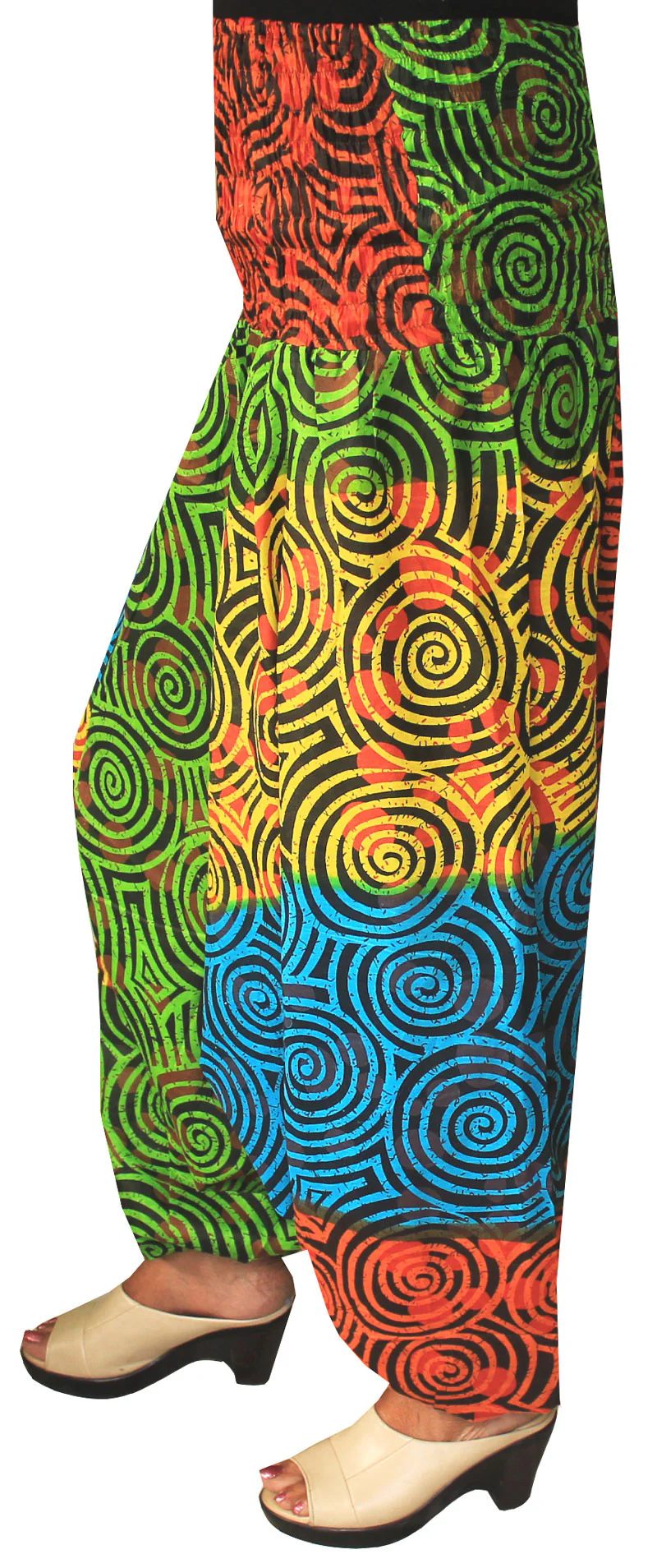 Womens Smocked Waist Hippie Cotton Harem Pants Multicolor - Image 2