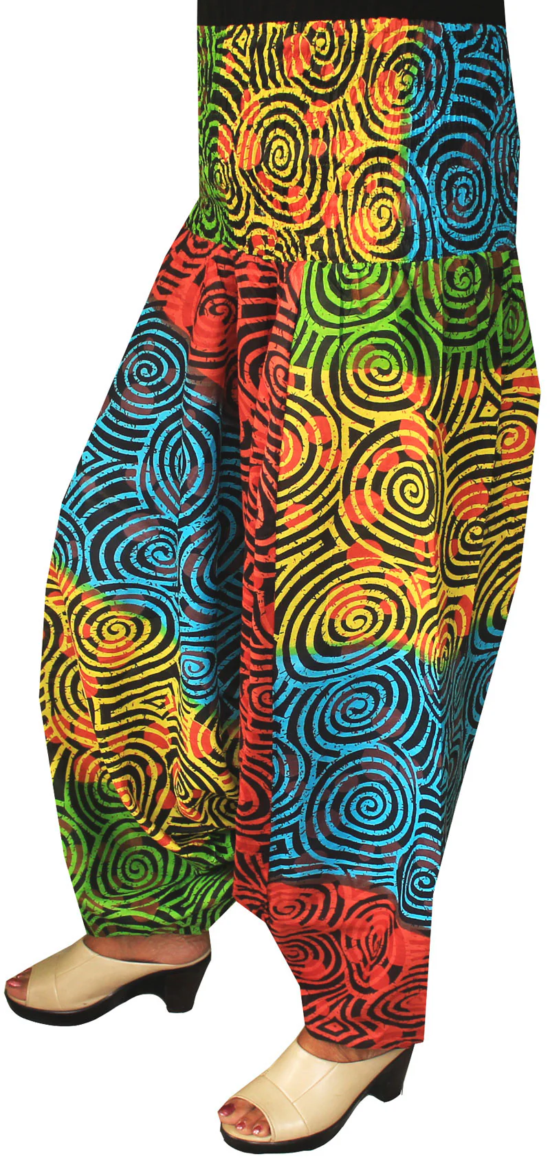 Womens Smocked Waist Hippie Cotton Harem Pants Multicolor - Image 2