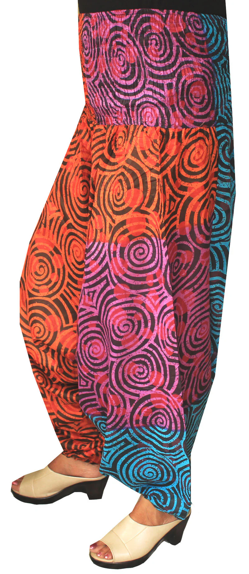 Womens Smocked Waist Hippie Cotton Harem Pants Multicolor - Image 2