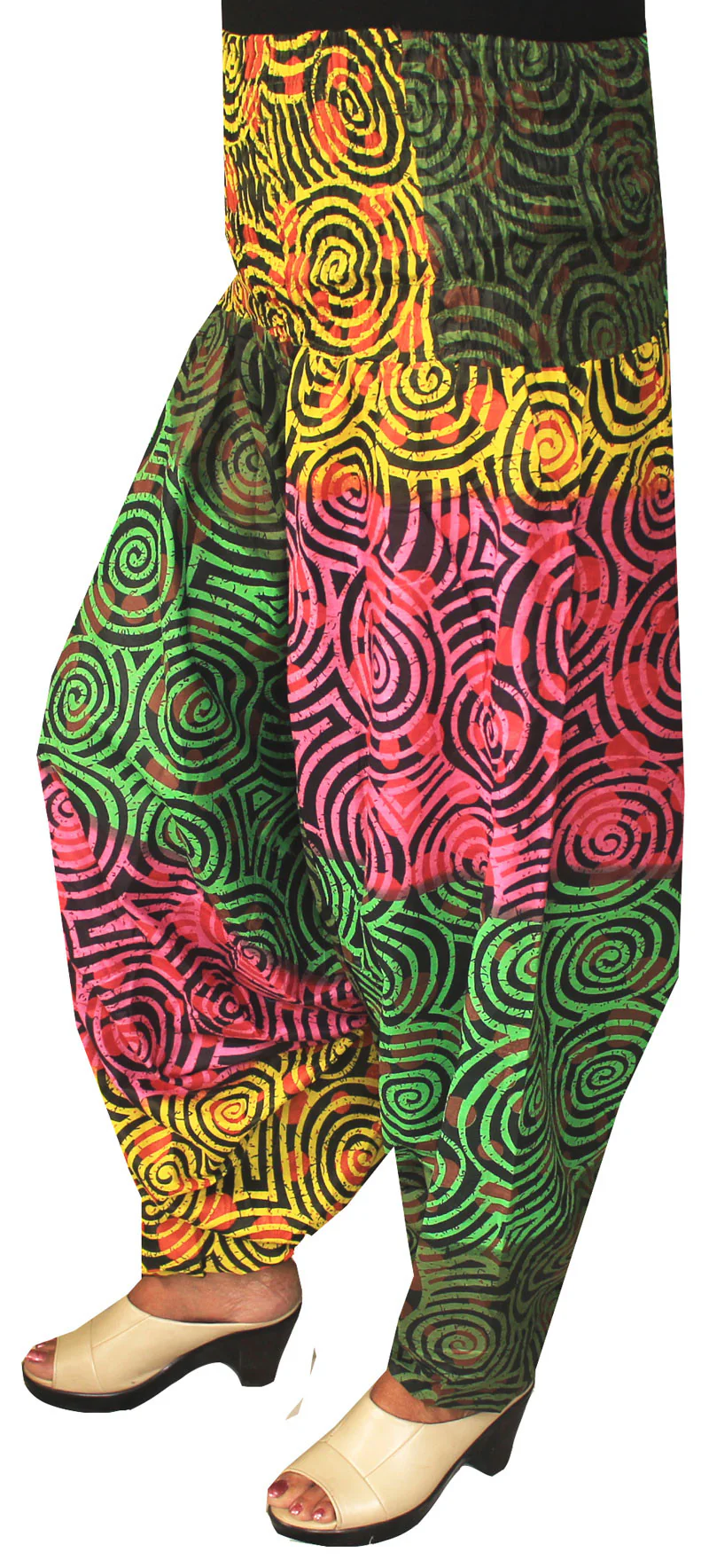 Womens Smocked Waist Hippie Cotton Harem Pants Multicolor - Image 2
