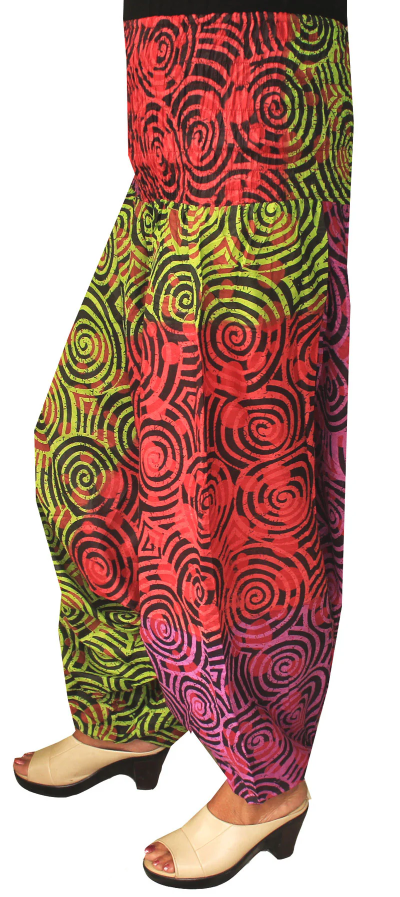 Womens Smocked Waist Hippie Cotton Harem Pants Multicolor - Image 2